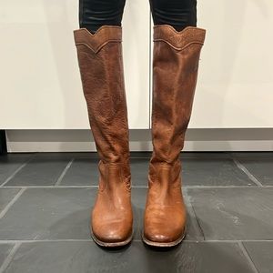 Frye Cognac Cara Roper Mid Leather Boot. Size 8.5